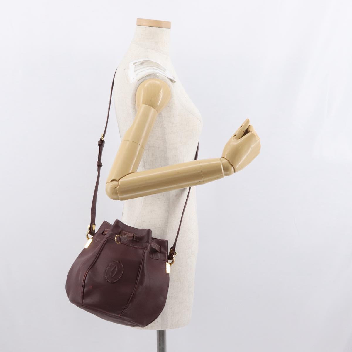 CARTIER Must Line Shoulder Bag Leather Bordeaux Gold Auth BA10279
