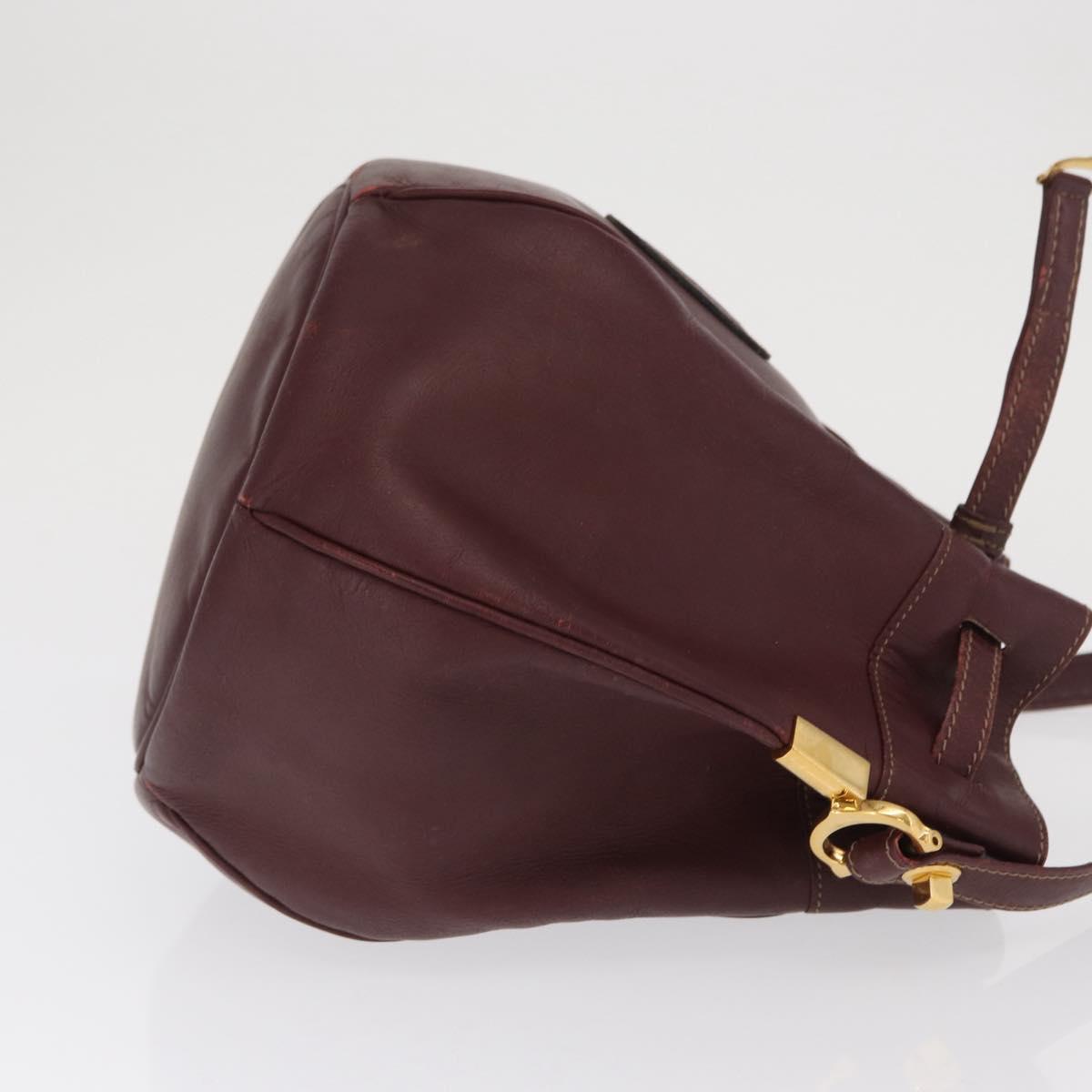 CARTIER Must Line Shoulder Bag Leather Bordeaux Gold Auth BA10279