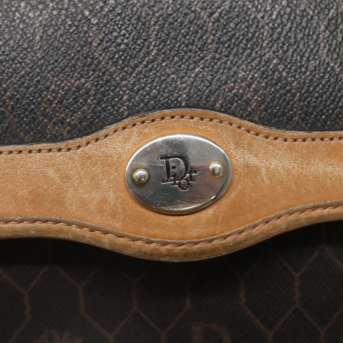 Christian Dior Honeycomb Canvas Shoulder Bag PVC Black Brown gold Auth BA1028