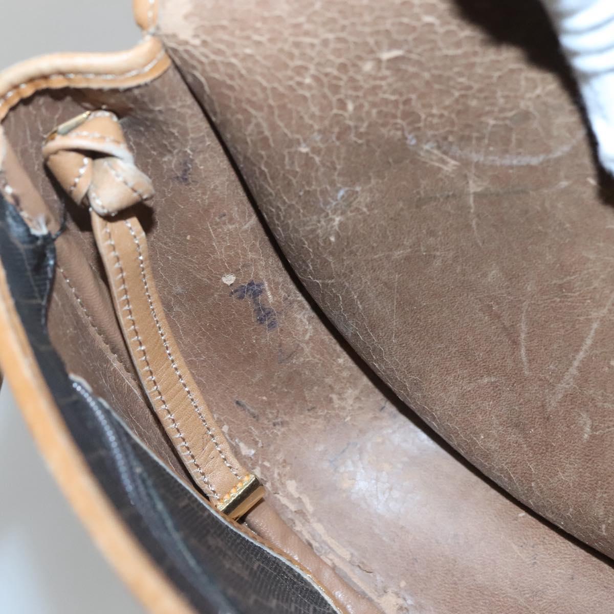 Christian Dior Honeycomb Canvas Shoulder Bag PVC Black Brown gold Auth BA1028