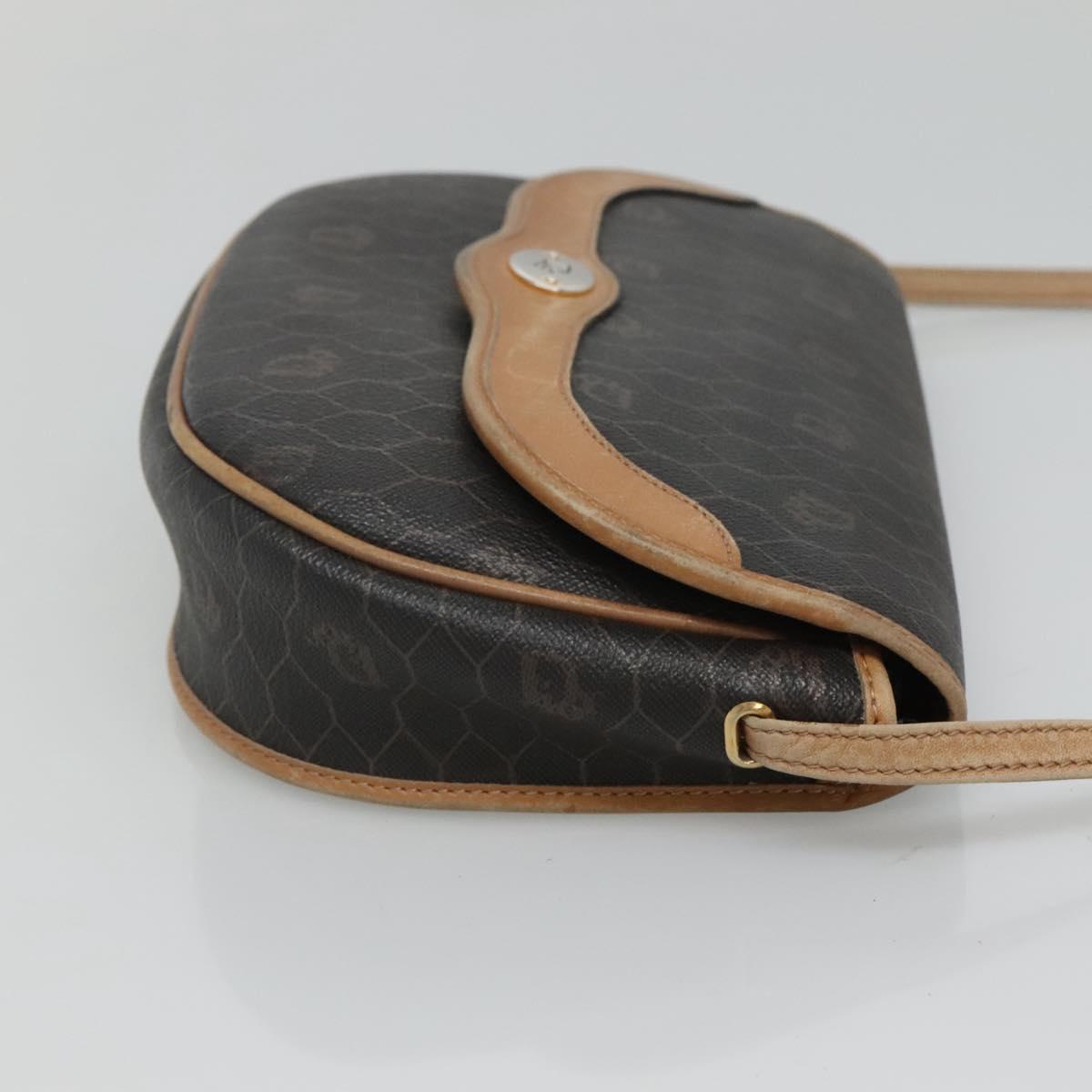 Christian Dior Honeycomb Canvas Shoulder Bag PVC Black Brown gold Auth BA1028