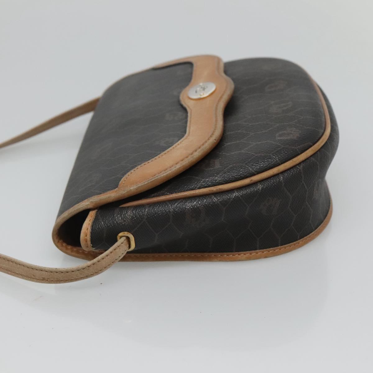 Christian Dior Honeycomb Canvas Shoulder Bag PVC Black Brown gold Auth BA1028