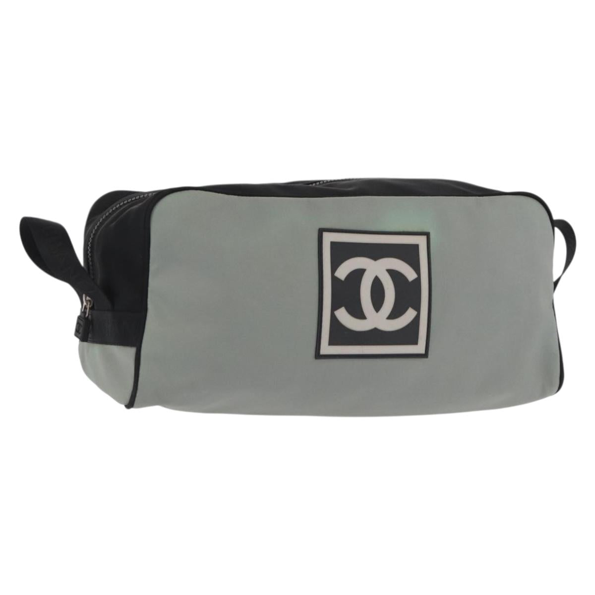 CHANEL Sports Shoes case Nylon Gray Silver CC Auth BA10281