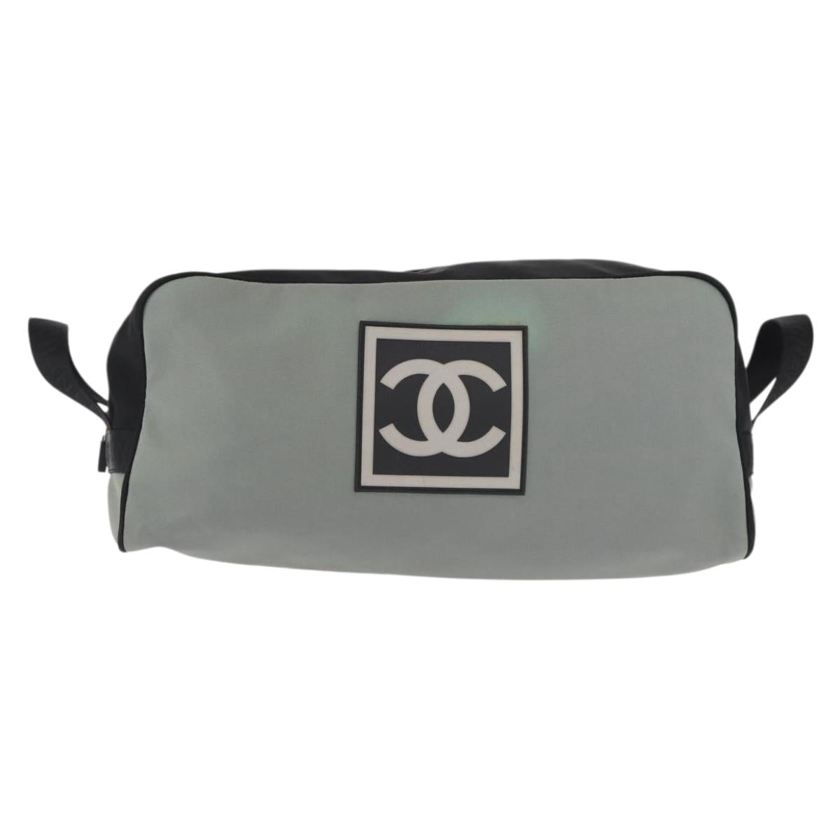 CHANEL Sports Shoes case Nylon Gray Silver CC Auth BA10281