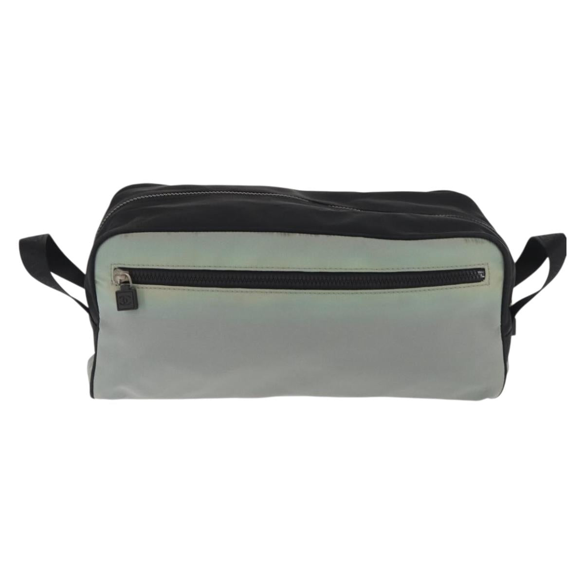 CHANEL Sports Shoes case Nylon Gray Silver CC Auth BA10281