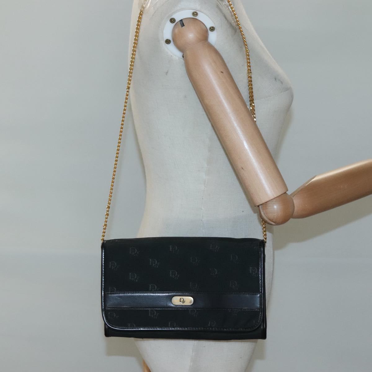Christian Dior Chain Shoulder Bag Canvas Black Gold Auth BA1029