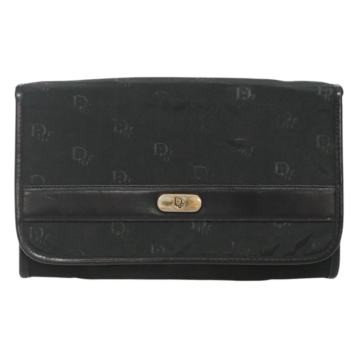 Christian Dior Chain Shoulder Bag Canvas Black Gold Auth BA1029