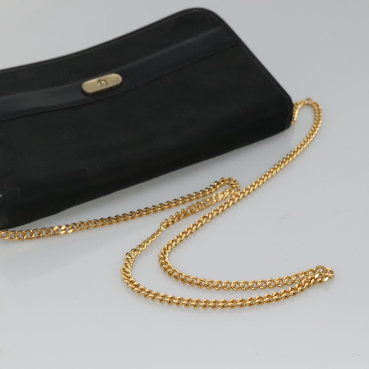 Christian Dior Chain Shoulder Bag Canvas Black Gold Auth BA1029