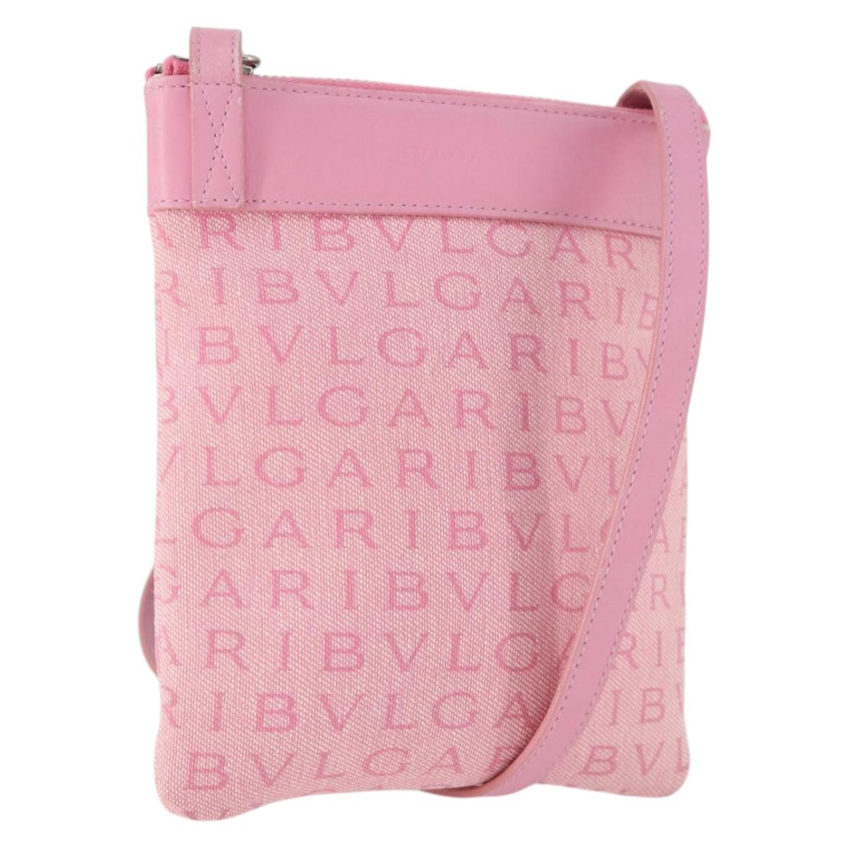 BVLGARI Shoulder Bag Canvas Pink Silver Auth BA10294