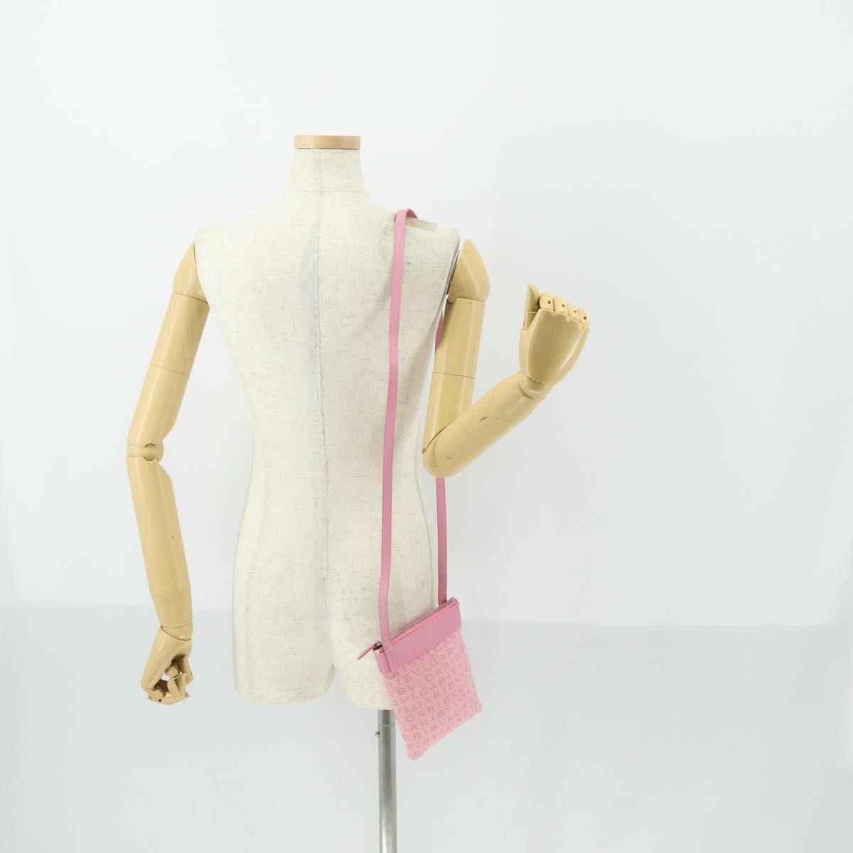BVLGARI Shoulder Bag Canvas Pink Silver Auth BA10294