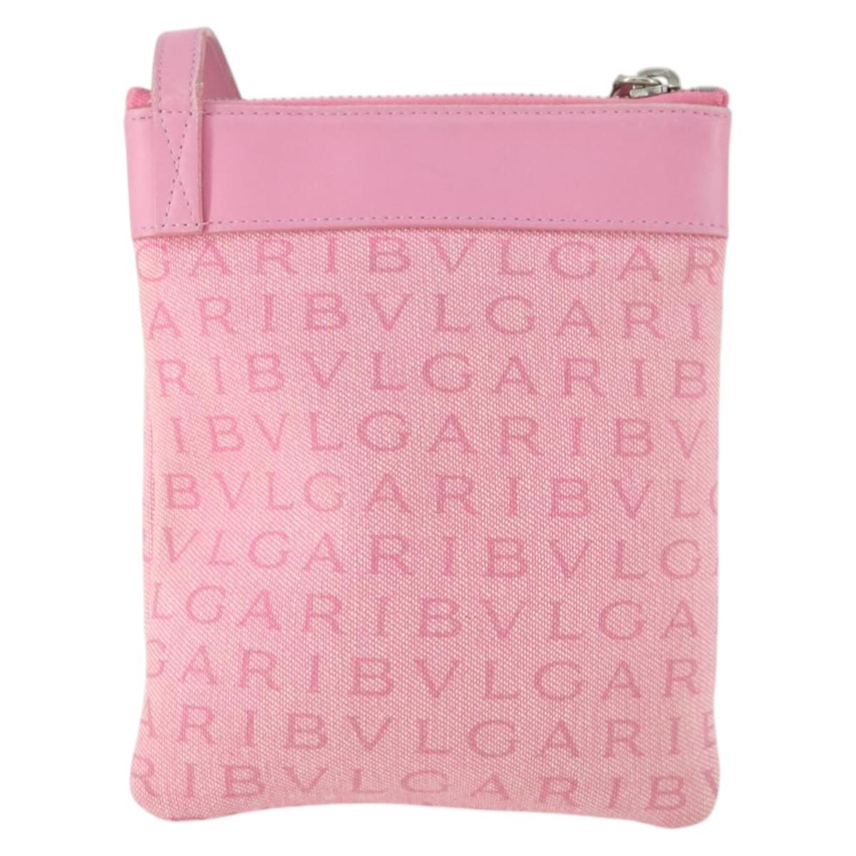 BVLGARI Shoulder Bag Canvas Pink Silver Auth BA10294