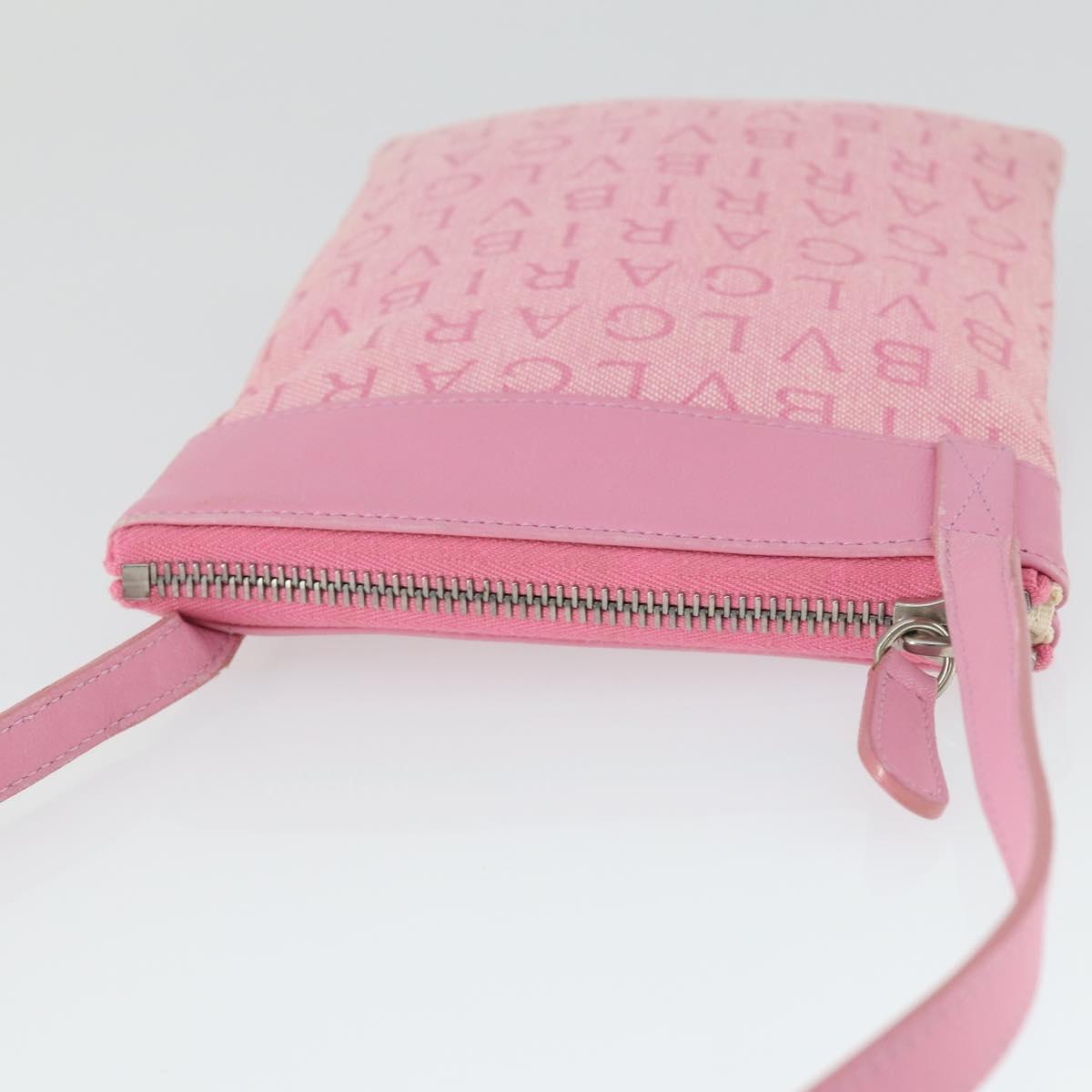 BVLGARI Shoulder Bag Canvas Pink Silver Auth BA10294
