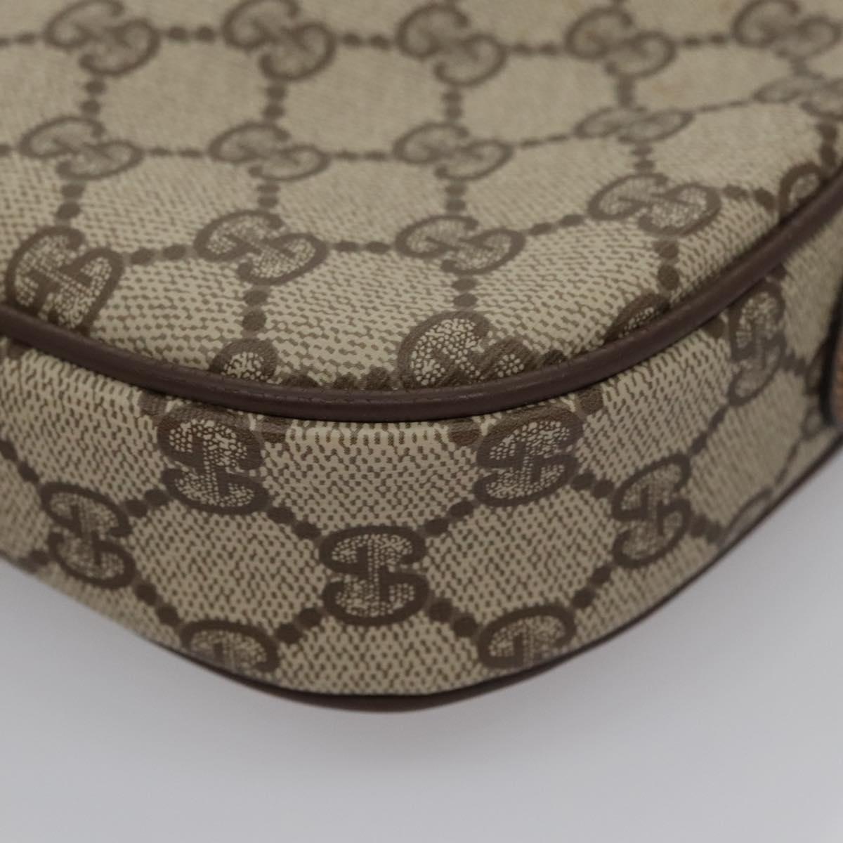 GUCCI GG Supreme Web Sherry Line Shoulder Bag PVC Beige Brown Silver Auth BA103