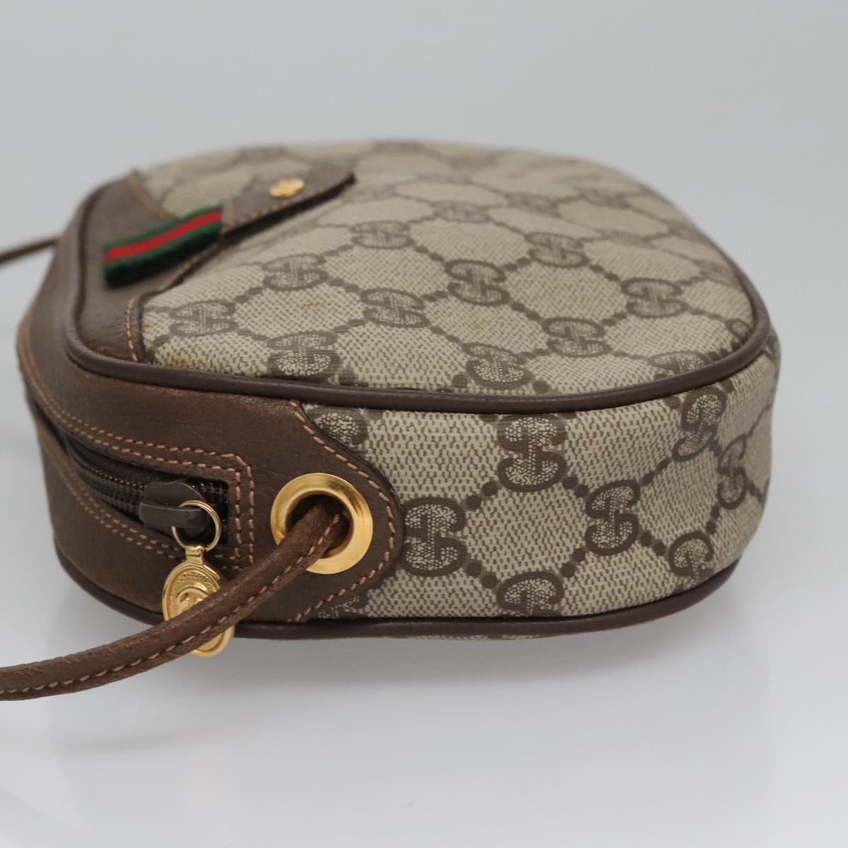 GUCCI GG Supreme Web Sherry Line Shoulder Bag PVC Beige Brown Silver Auth BA103