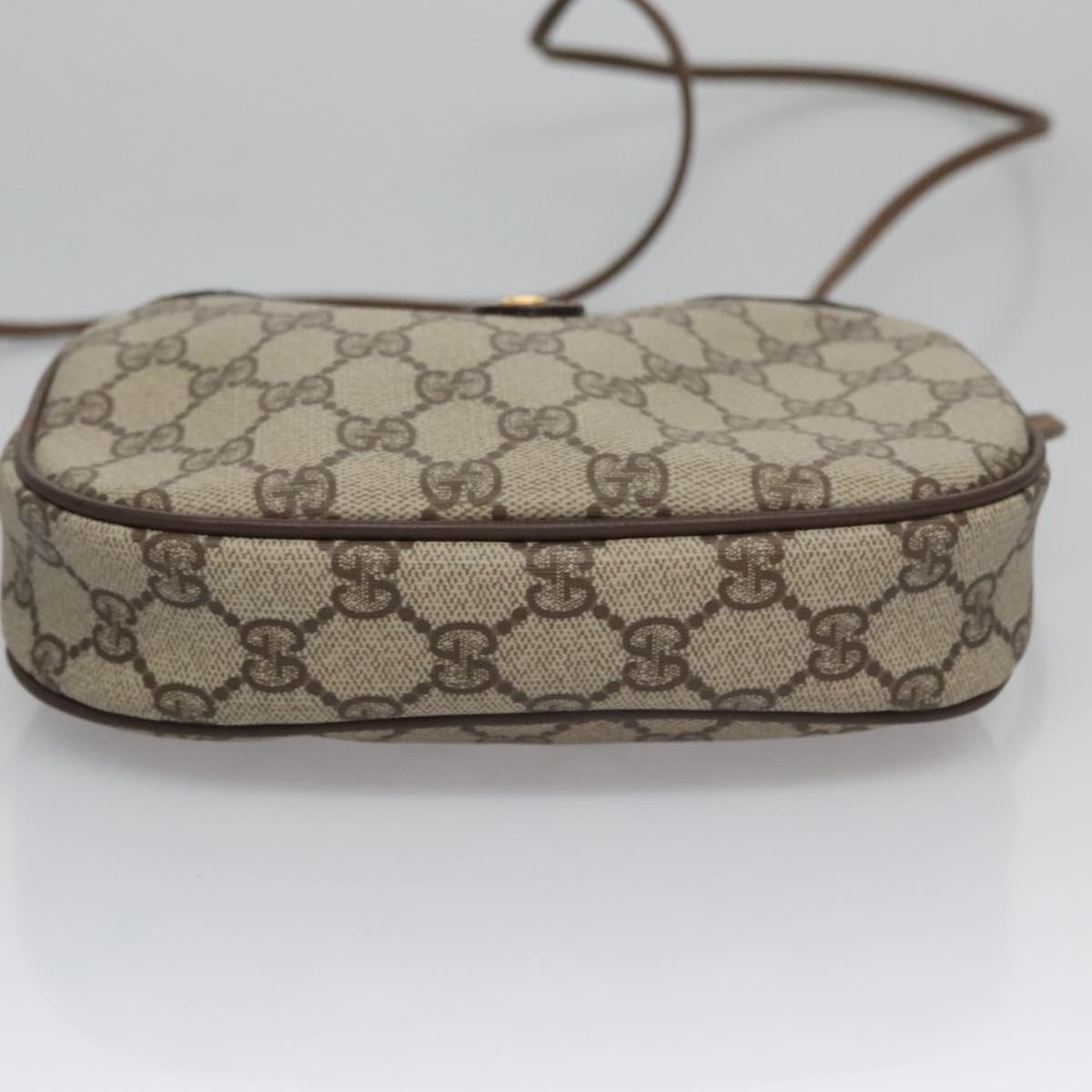 GUCCI GG Supreme Web Sherry Line Shoulder Bag PVC Beige Brown Silver Auth BA103