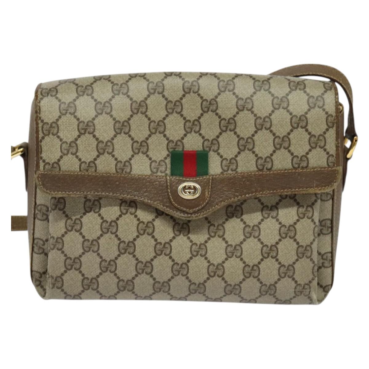 GUCCI GG Supreme Web Sherry Line Bag PVC Beige Gold 904 02 084 Auth BA1032