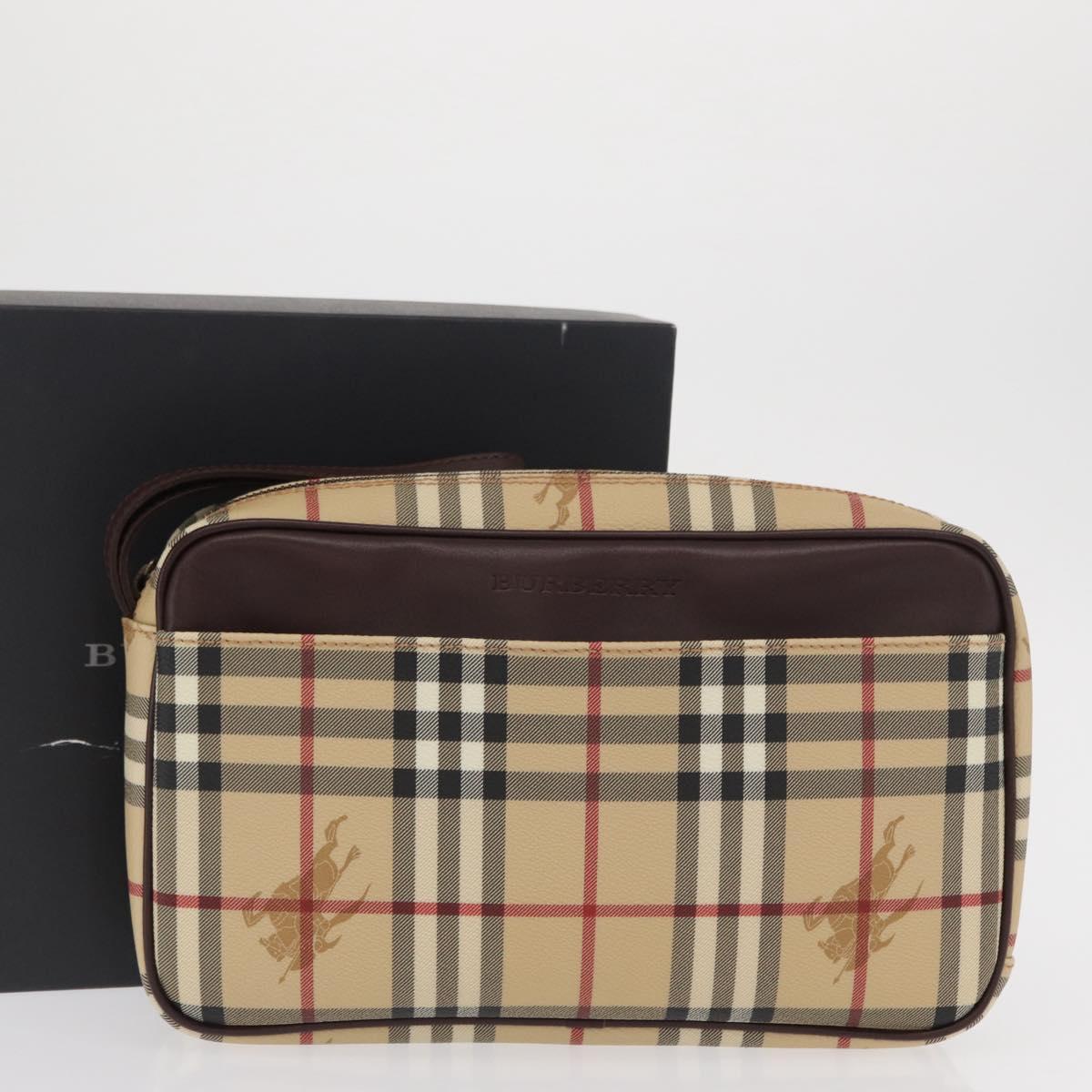 BURBERRY Nova Check Clutch Bag PVC Leather Beige Auth BA10320M