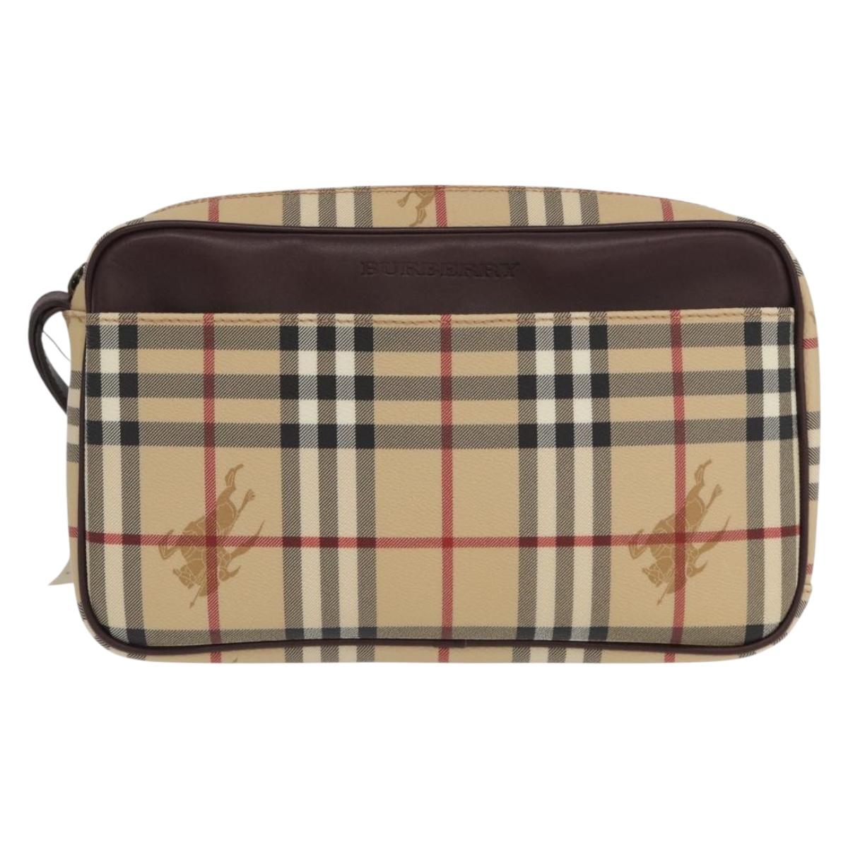 BURBERRY Nova Check Clutch Bag PVC Leather Beige Auth BA10320M