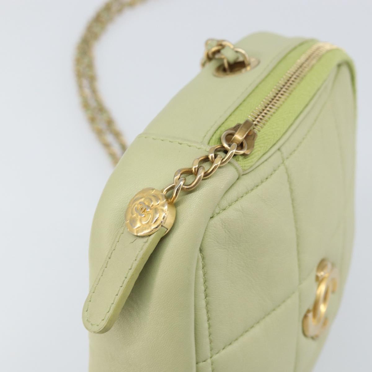 CHANEL Matelasse Chain Shoulder Bag Lamb Skin LIme Green Gold CC Auth BA10323SAV