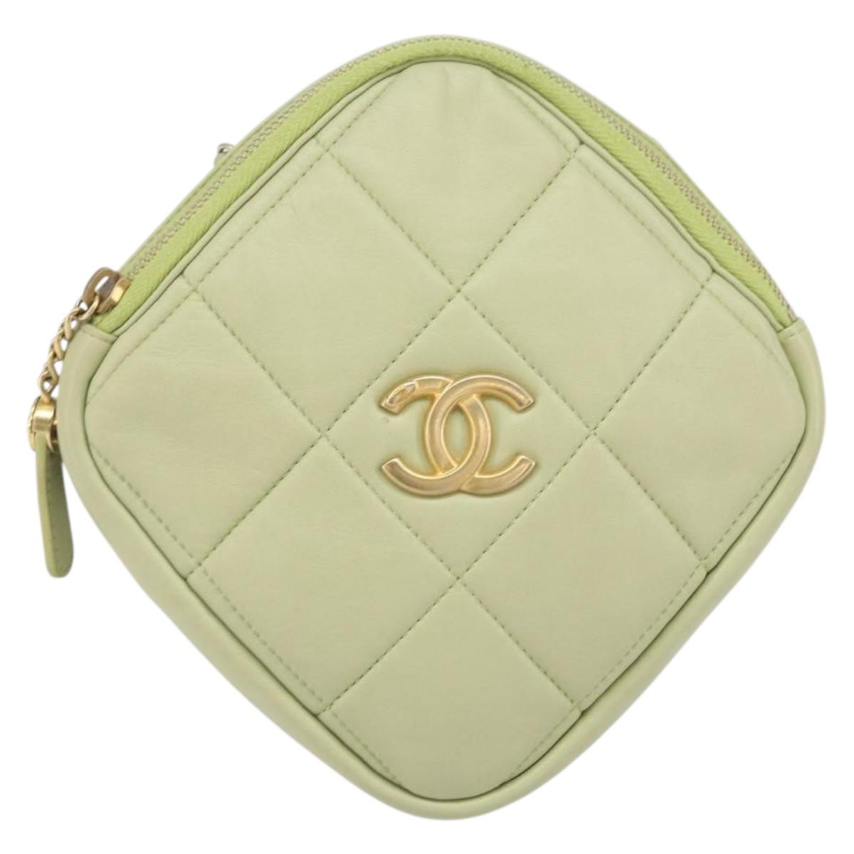 CHANEL Matelasse Chain Shoulder Bag Lamb Skin LIme Green Gold CC Auth BA10323SAV