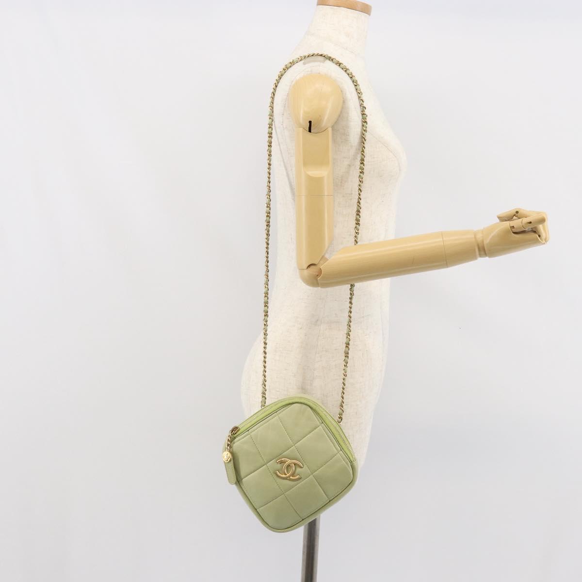 CHANEL Matelasse Chain Shoulder Bag Lamb Skin LIme Green Gold CC Auth BA10323SAV