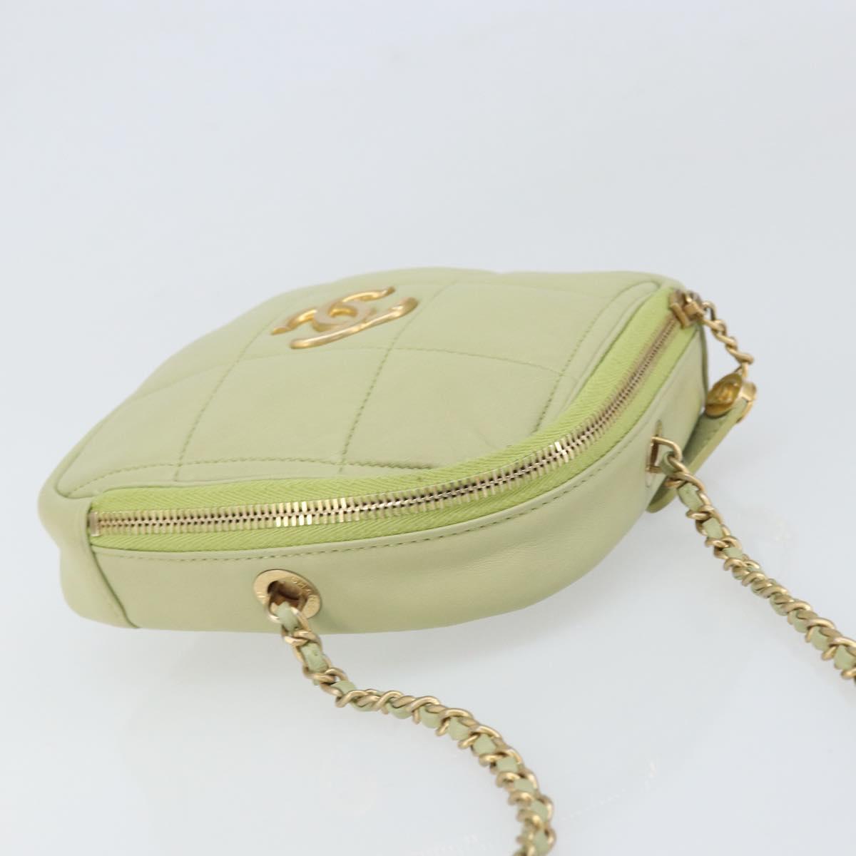 CHANEL Matelasse Chain Shoulder Bag Lamb Skin LIme Green Gold CC Auth BA10323SAV