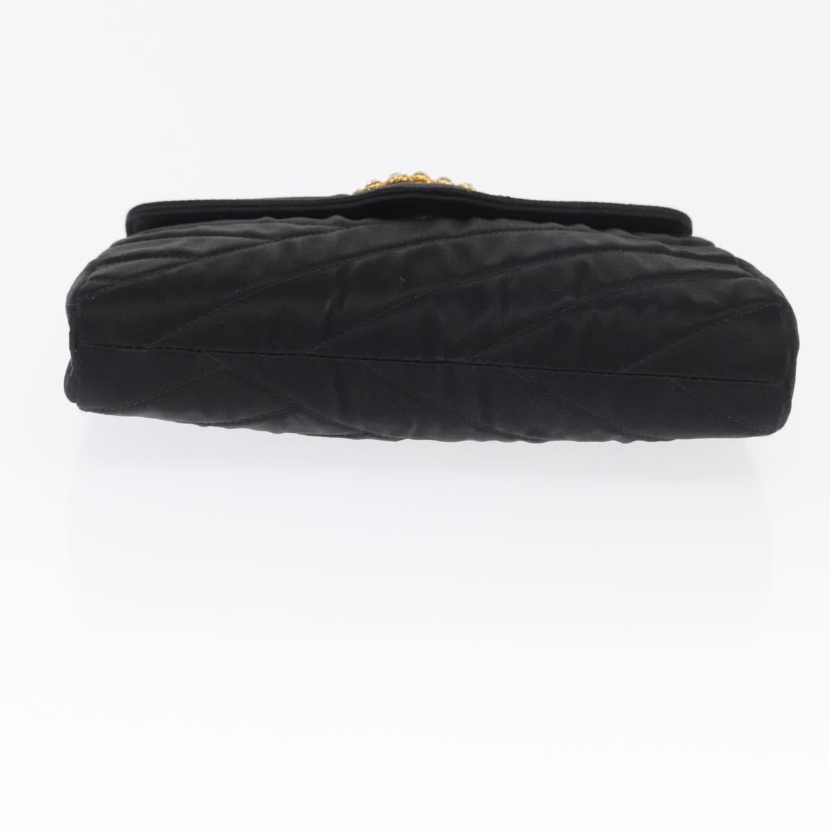 CHANEL V Stitched Chain Shoulder Bag Satin Black Gold CC Auth BA10324SAV