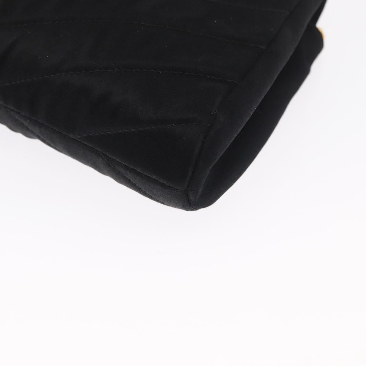 CHANEL V Stitched Chain Shoulder Bag Satin Black Gold CC Auth BA10324SAV