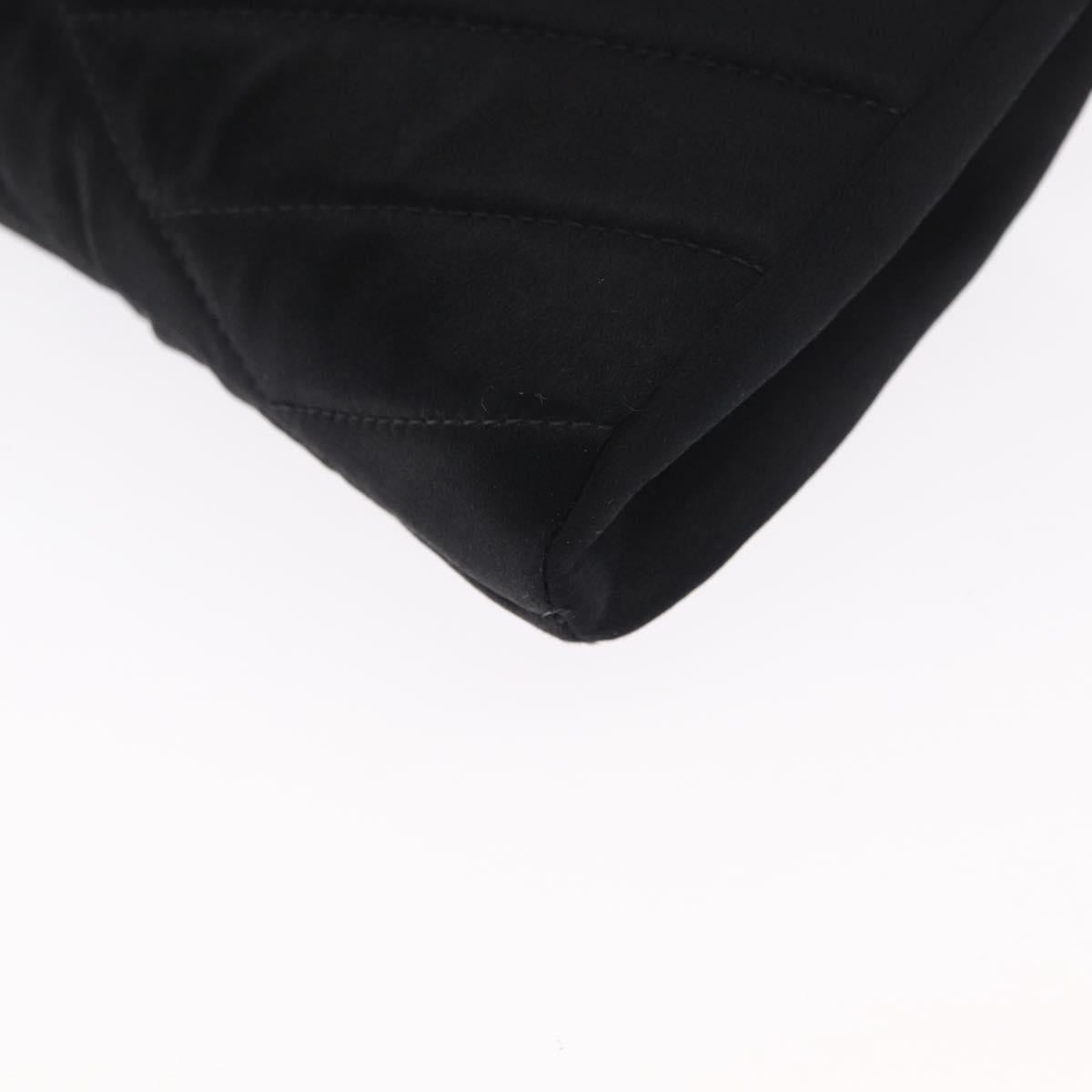 CHANEL V Stitched Chain Shoulder Bag Satin Black Gold CC Auth BA10324SAV