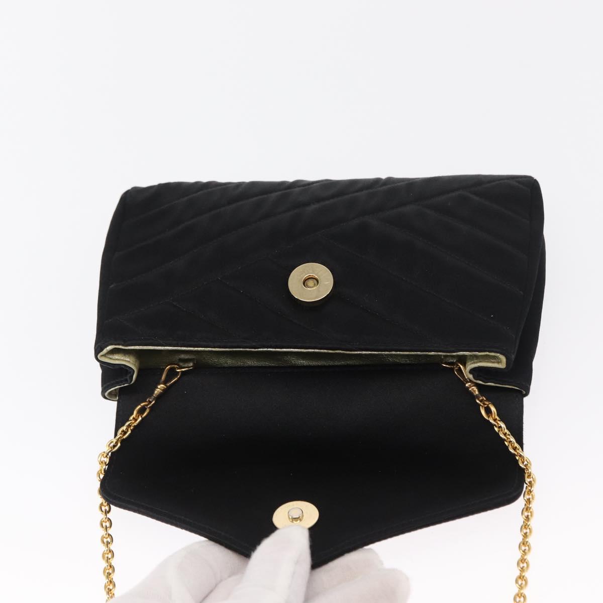 CHANEL V Stitched Chain Shoulder Bag Satin Black Gold CC Auth BA10324SAV