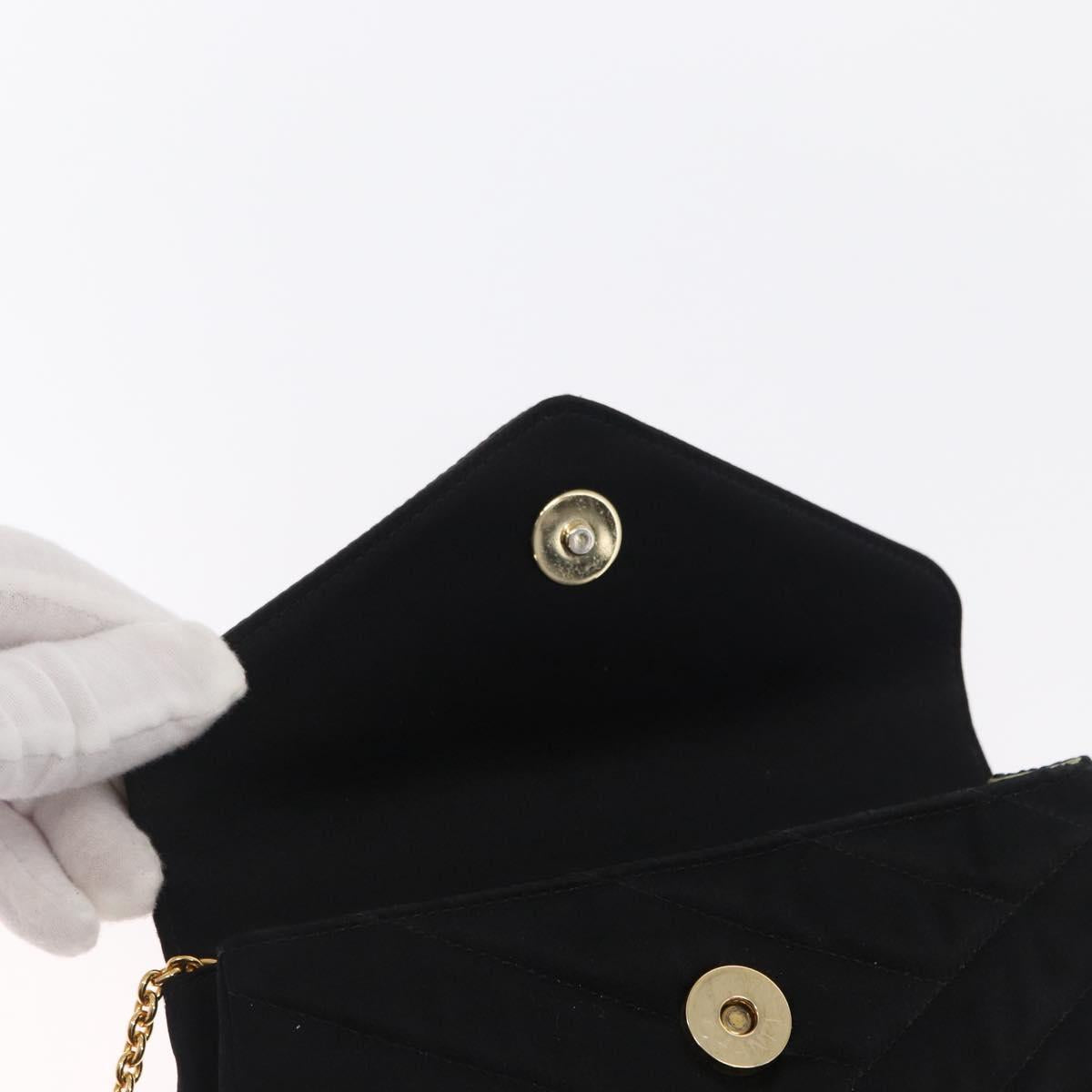 CHANEL V Stitched Chain Shoulder Bag Satin Black Gold CC Auth BA10324SAV