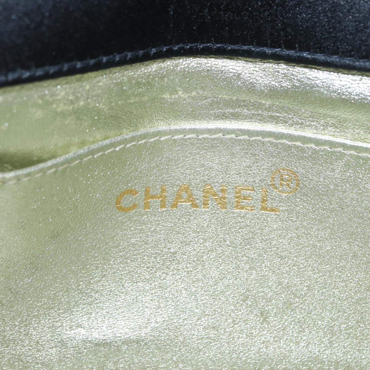 CHANEL V Stitched Chain Shoulder Bag Satin Black Gold CC Auth BA10324SAV