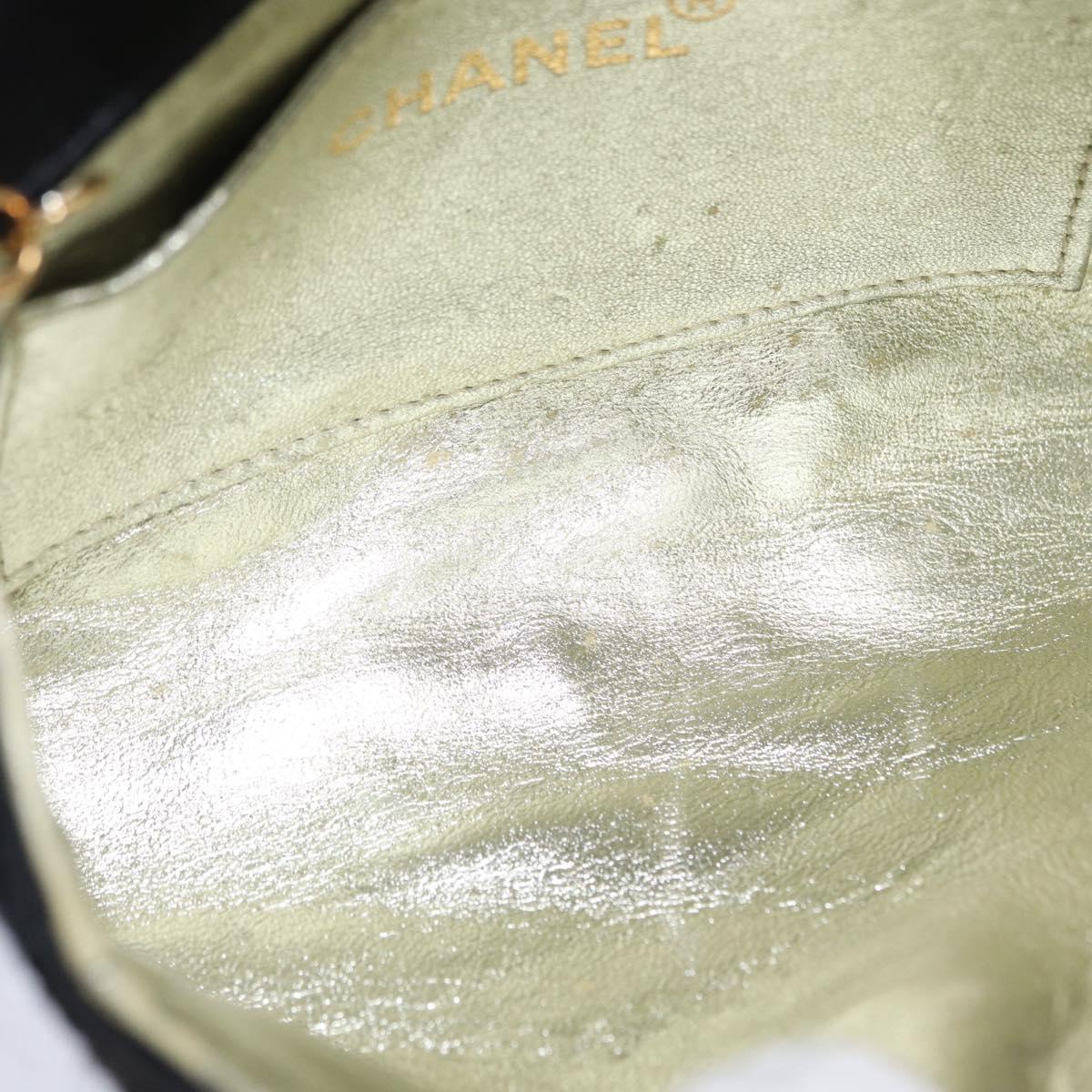 CHANEL V Stitched Chain Shoulder Bag Satin Black Gold CC Auth BA10324SAV