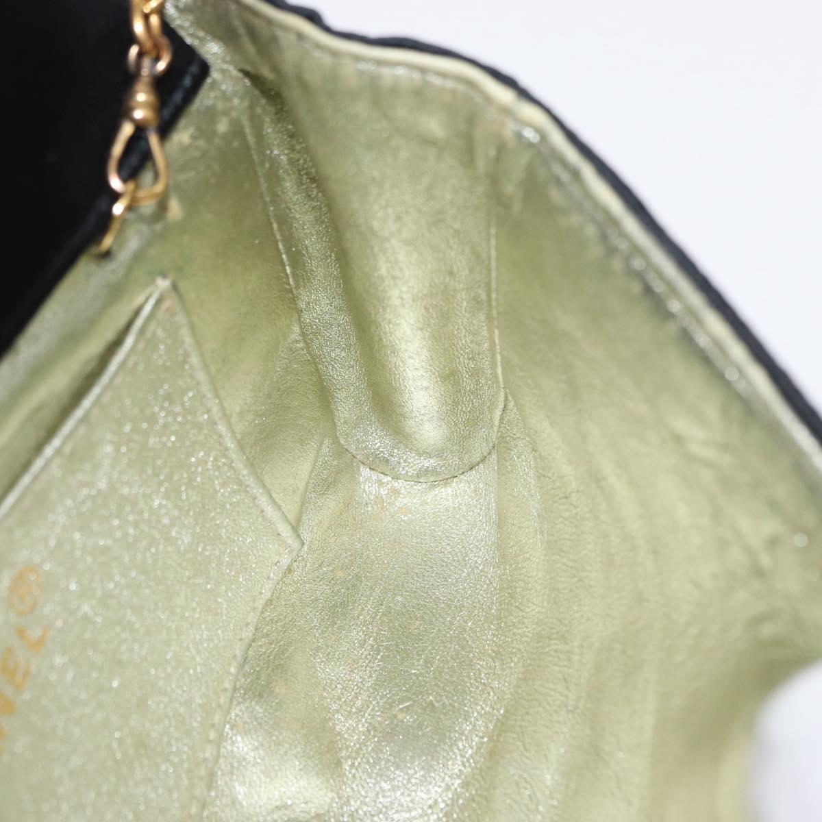 CHANEL V Stitched Chain Shoulder Bag Satin Black Gold CC Auth BA10324SAV