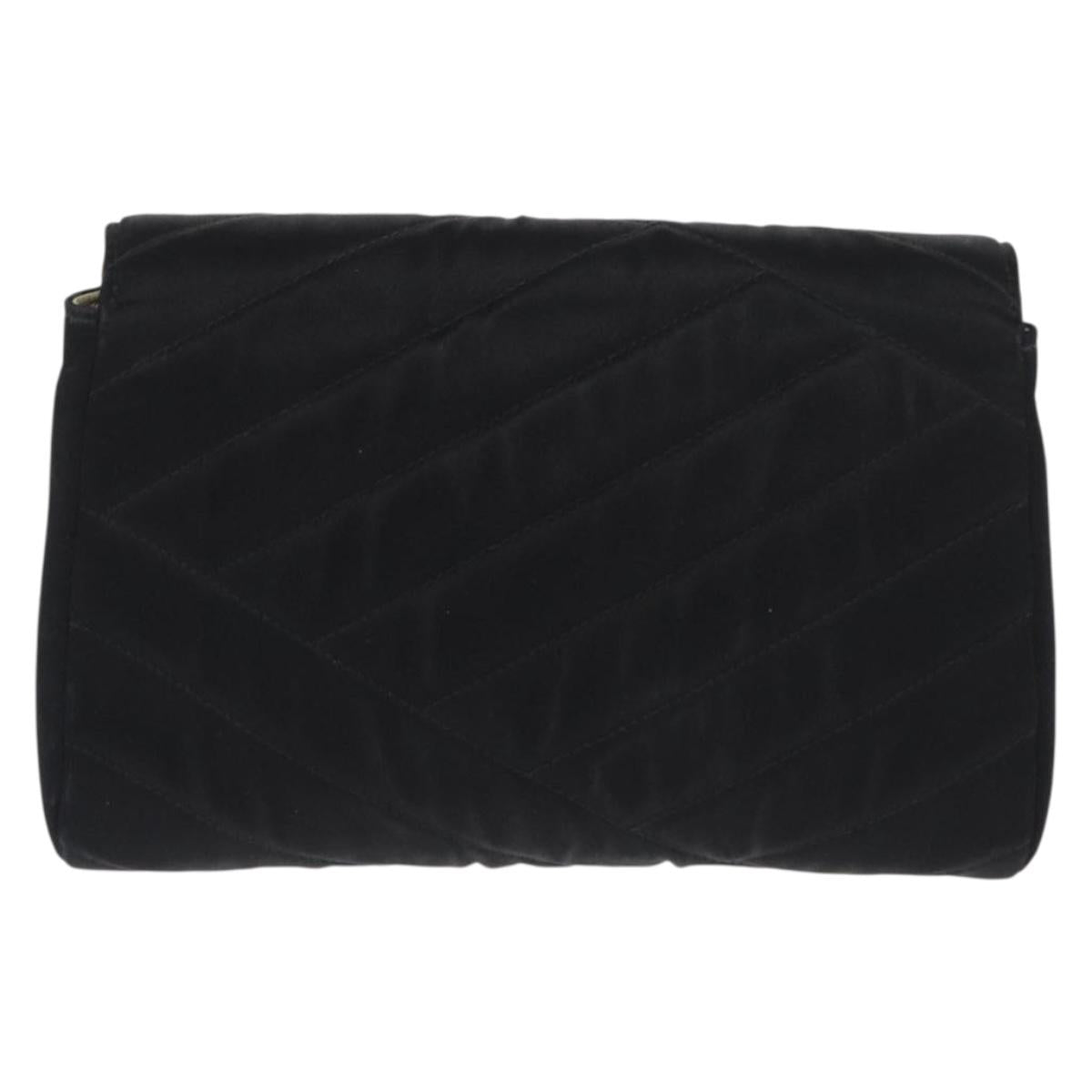 CHANEL V Stitched Chain Shoulder Bag Satin Black Gold CC Auth BA10324SAV