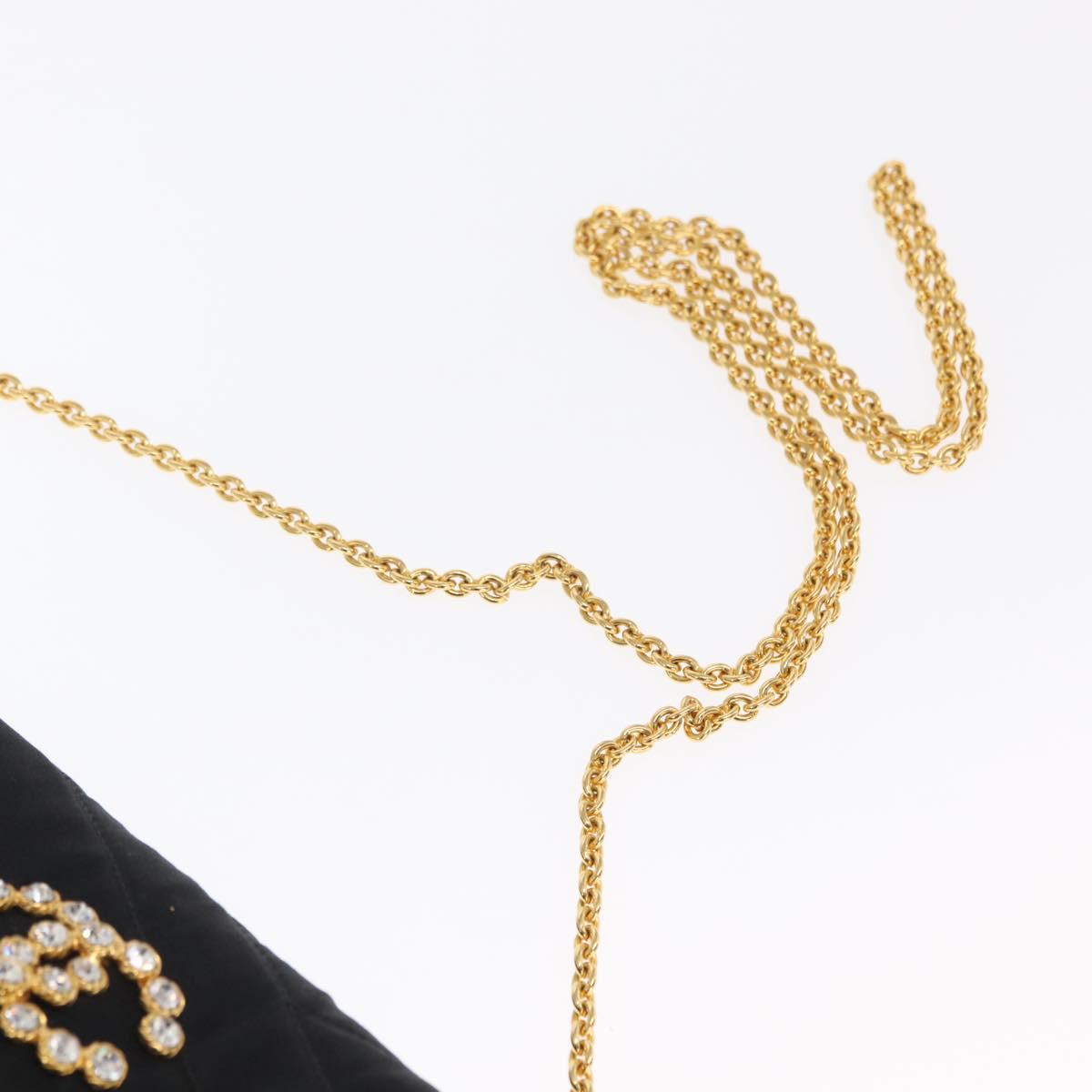 CHANEL V Stitched Chain Shoulder Bag Satin Black Gold CC Auth BA10324SAV