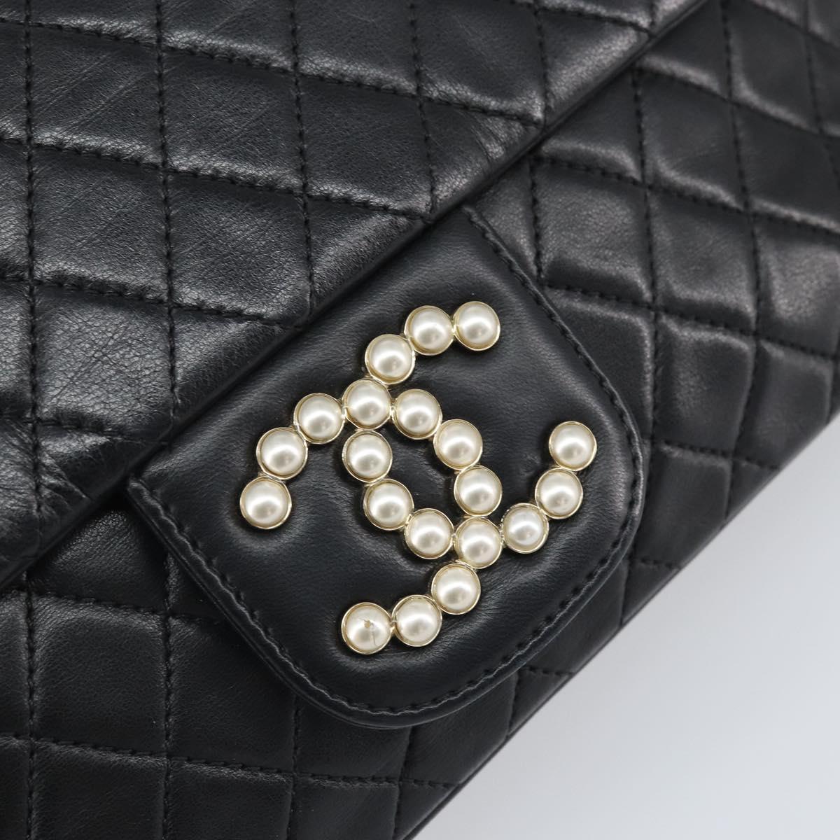 CHANEL Matelasse Chain Hand Bag Lamb Skin Black Gold CC Auth BA10326SM