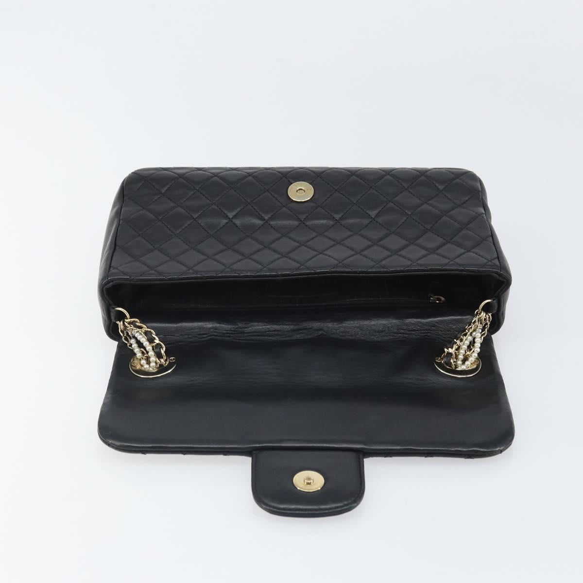 CHANEL Matelasse Chain Hand Bag Lamb Skin Black Gold CC Auth BA10326SM