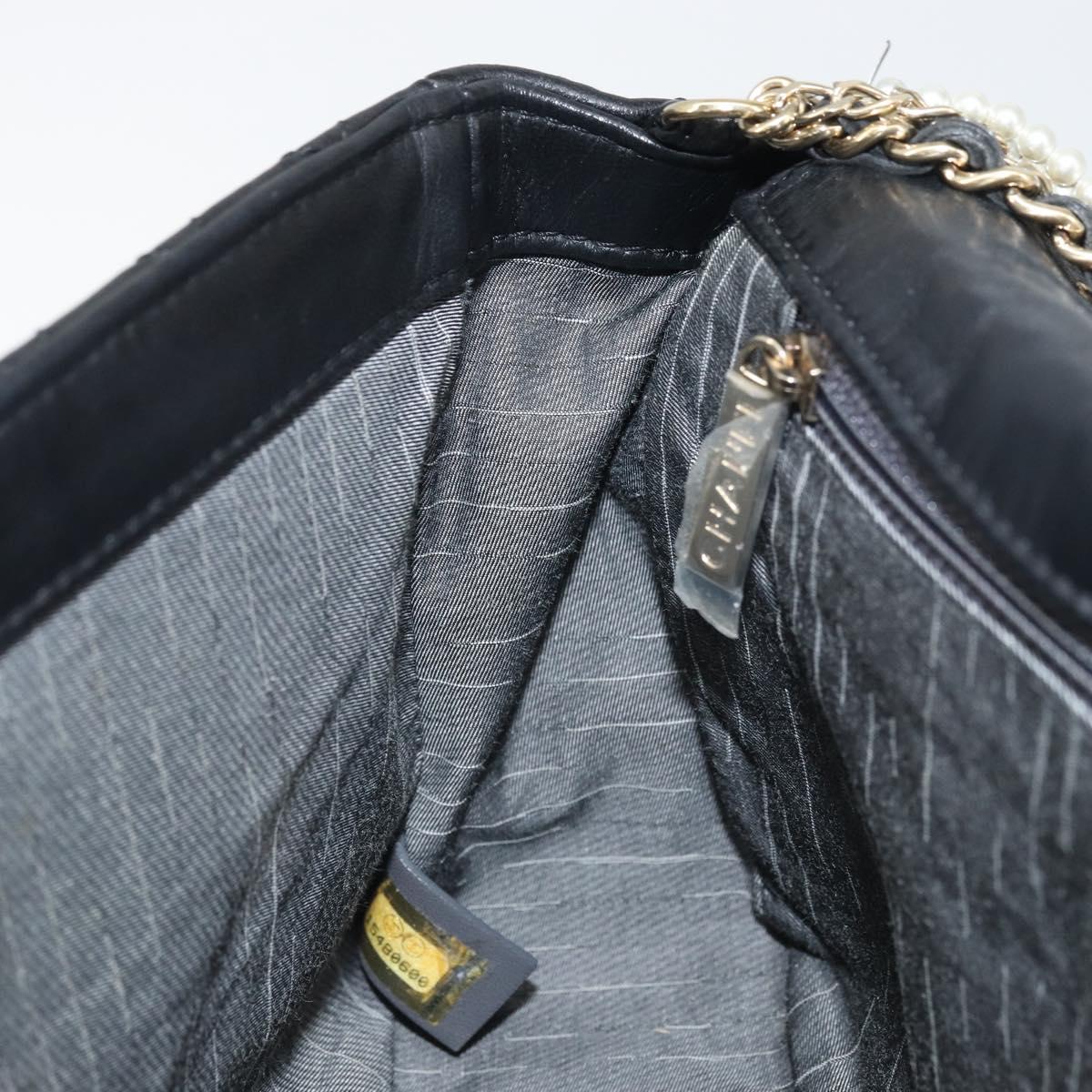 CHANEL Matelasse Chain Hand Bag Lamb Skin Black Gold CC Auth BA10326SM