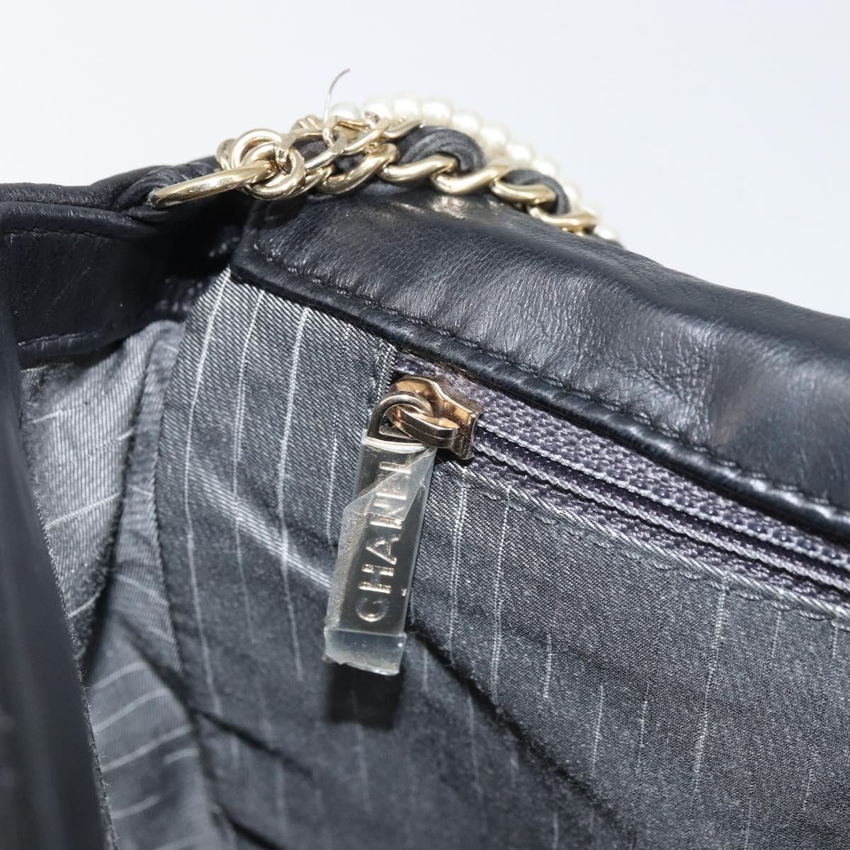 CHANEL Matelasse Chain Hand Bag Lamb Skin Black Gold CC Auth BA10326SM