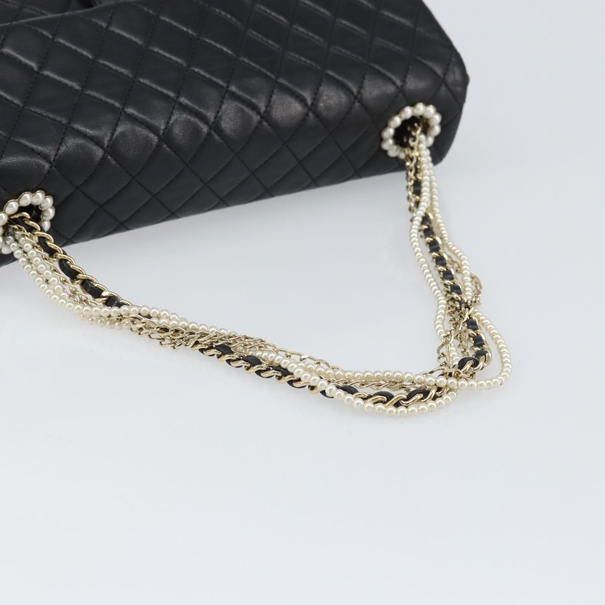 CHANEL Matelasse Chain Hand Bag Lamb Skin Black Gold CC Auth BA10326SM