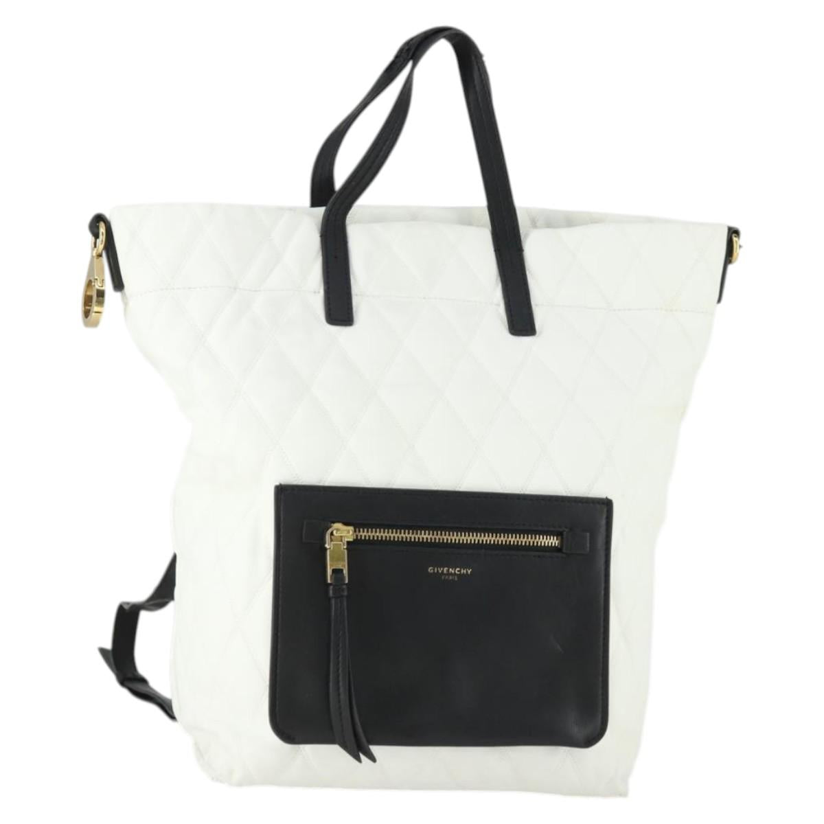 GIVENCHY Backpack Leather White Gold Auth BA10327