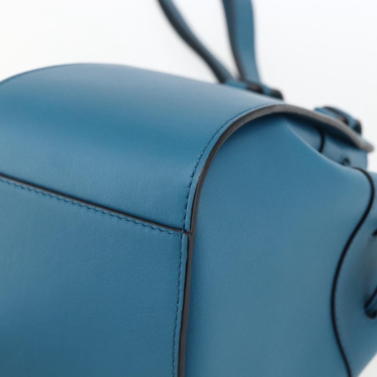 LOEWE Anagram Hammock Drawstring Mini Bag Leather Blue Gold Auth BA10330SM