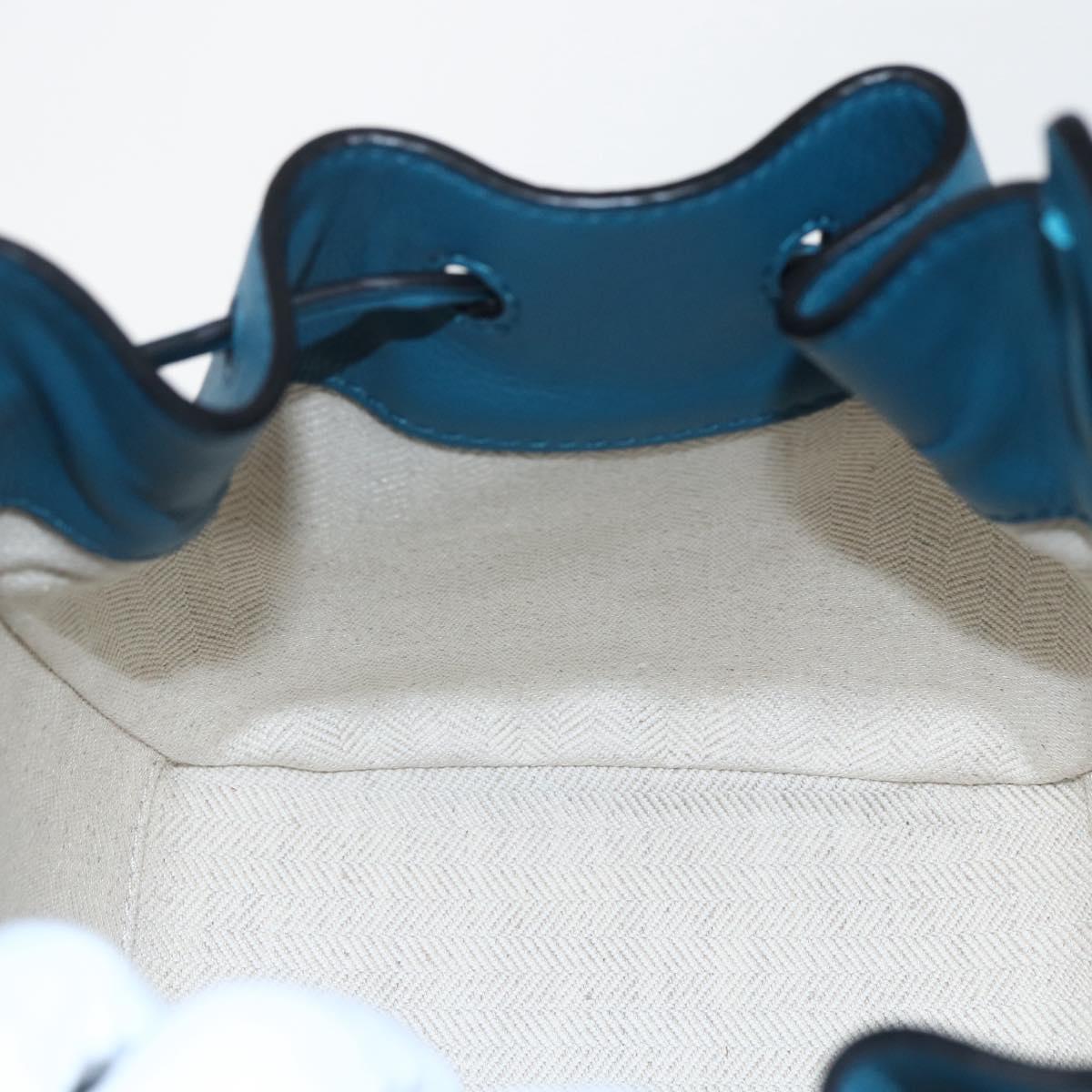 LOEWE Anagram Hammock Drawstring Mini Bag Leather Blue Gold Auth BA10330SM
