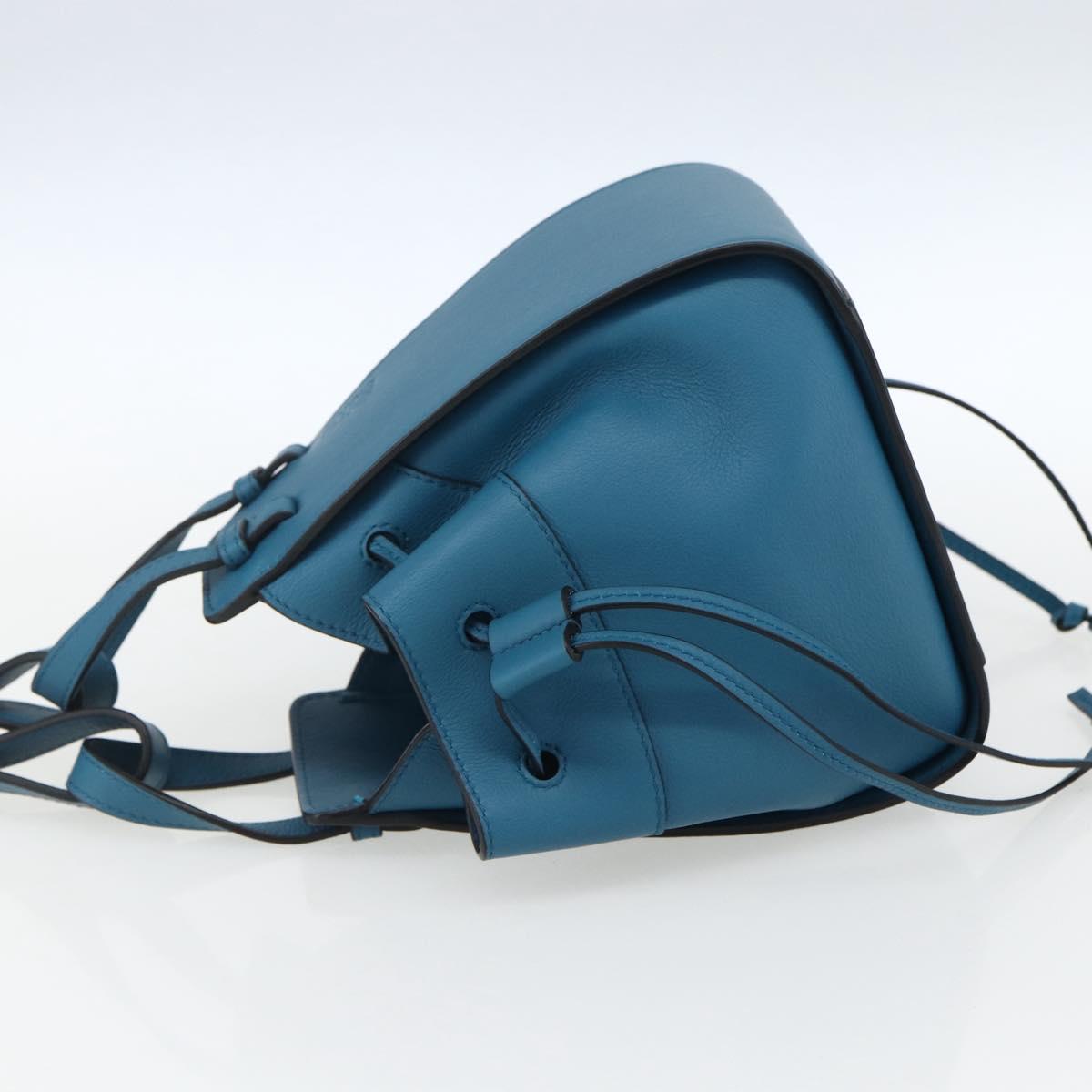 LOEWE Anagram Hammock Drawstring Mini Bag Leather Blue Gold Auth BA10330SM