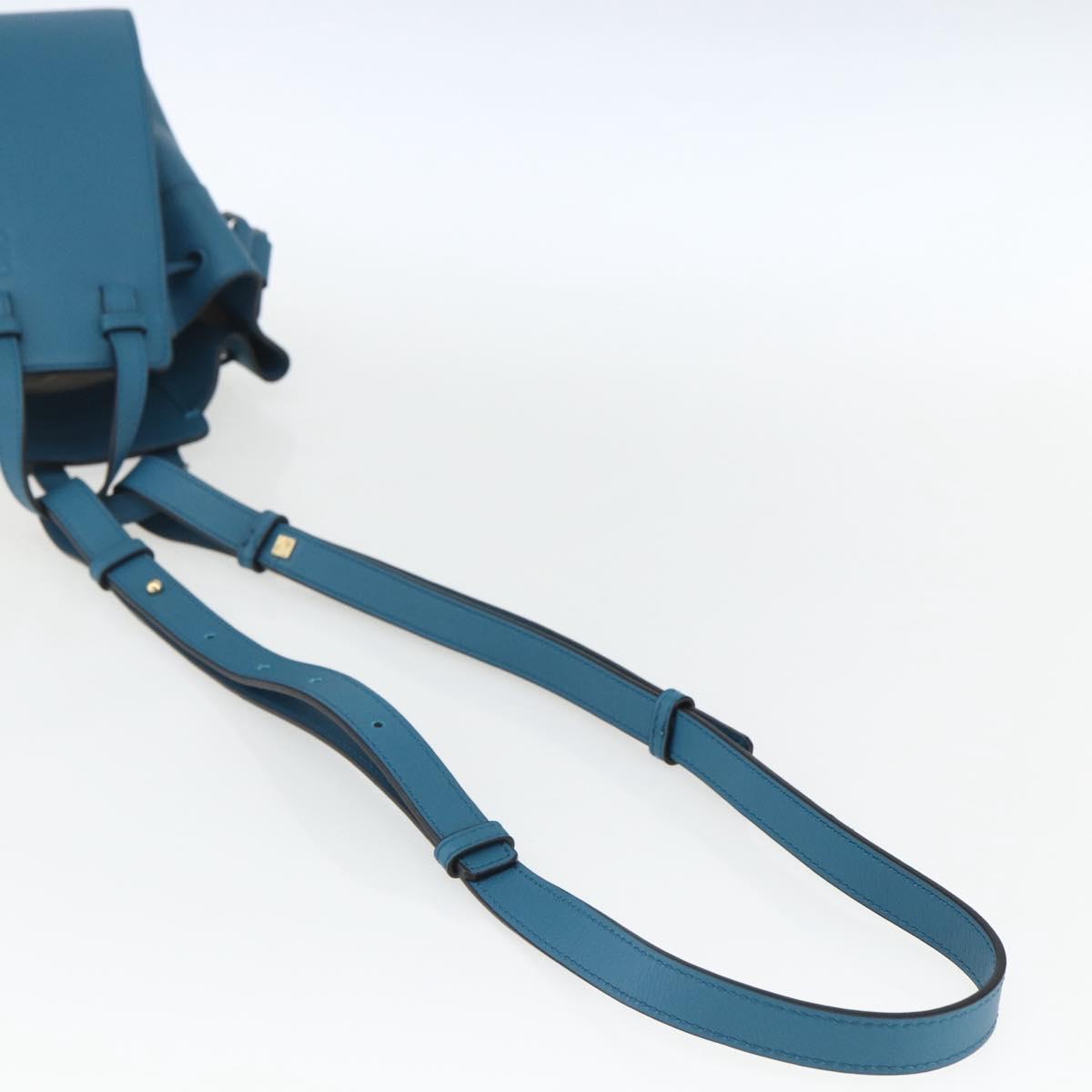 LOEWE Anagram Hammock Drawstring Mini Bag Leather Blue Gold Auth BA10330SM