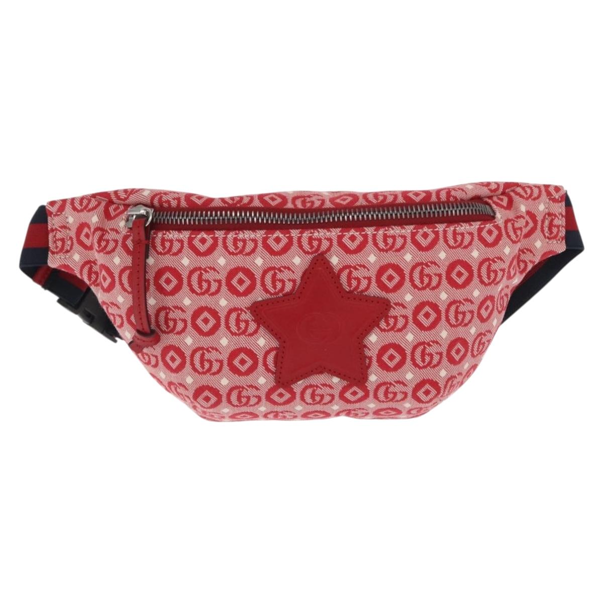GUCCI Children's Sherry Line Waist bag Canvas Navy Red 502095 Auth BA10332