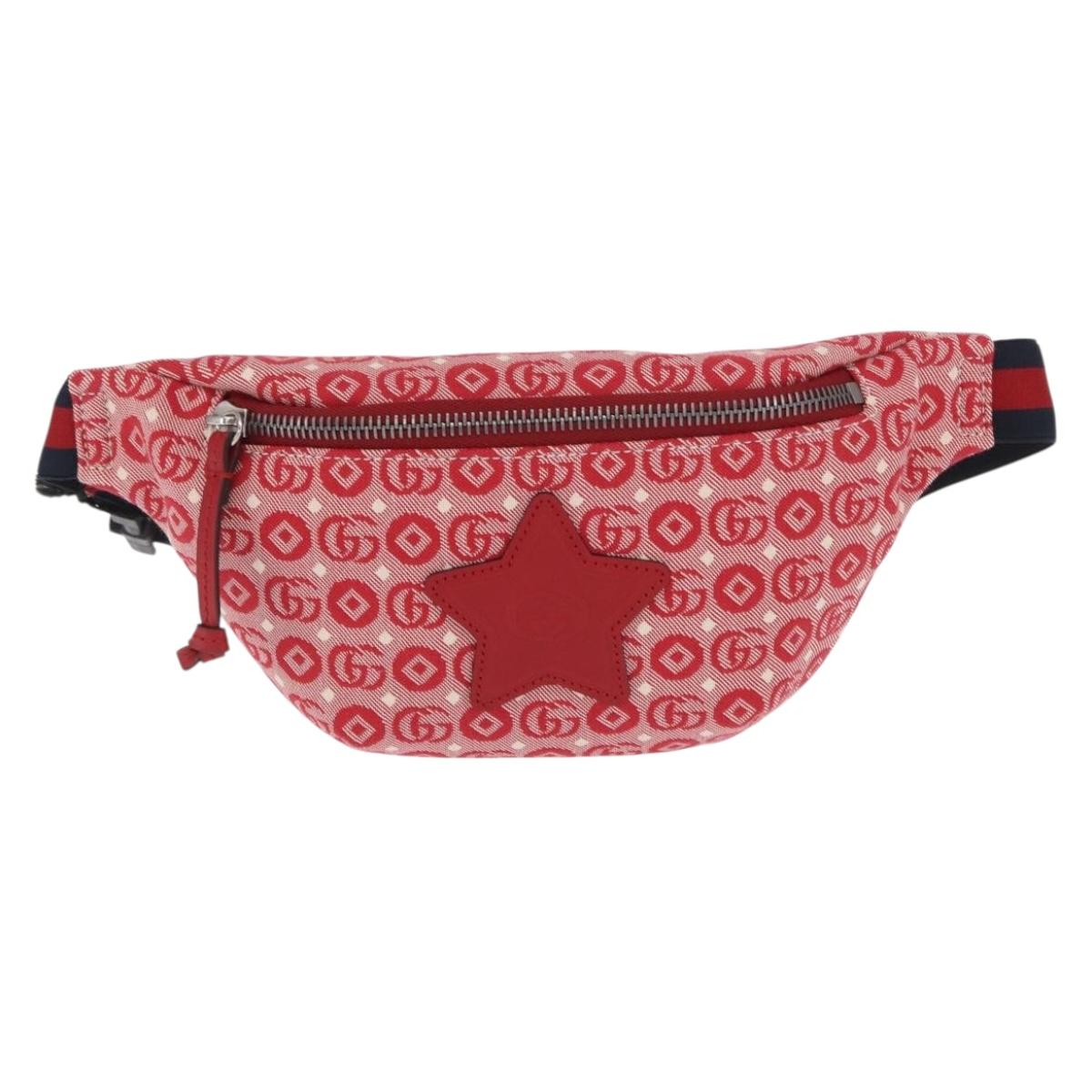GUCCI Children's Sherry Line Waist bag Canvas Navy Red 502095 Auth BA10333