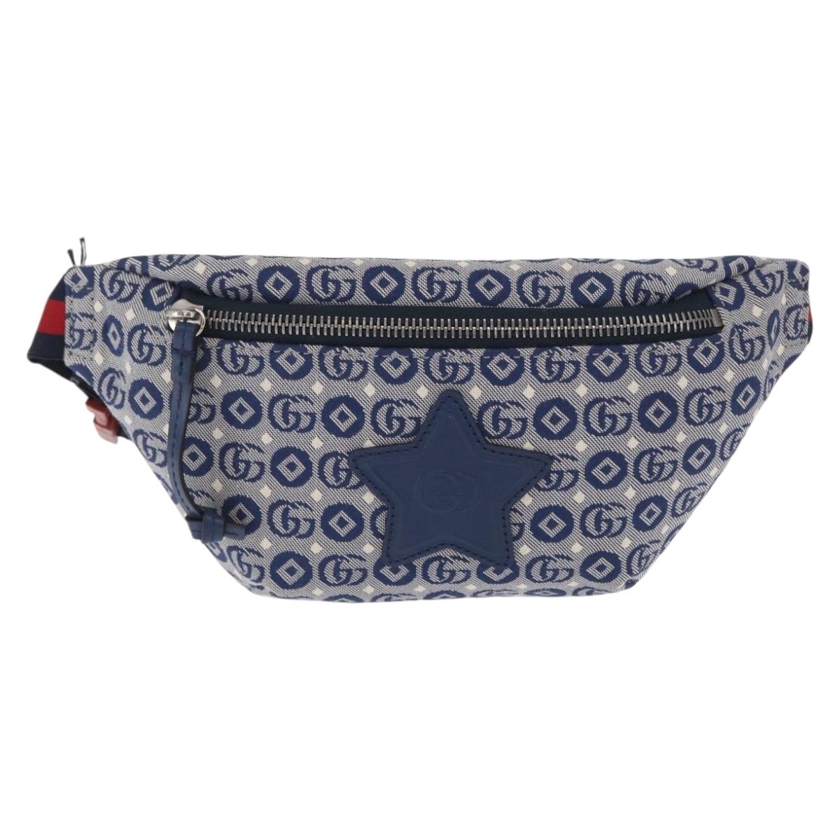 GUCCI Children's Sherry Line Waist bag Canvas Navy Red blue 502095 Auth BA10334