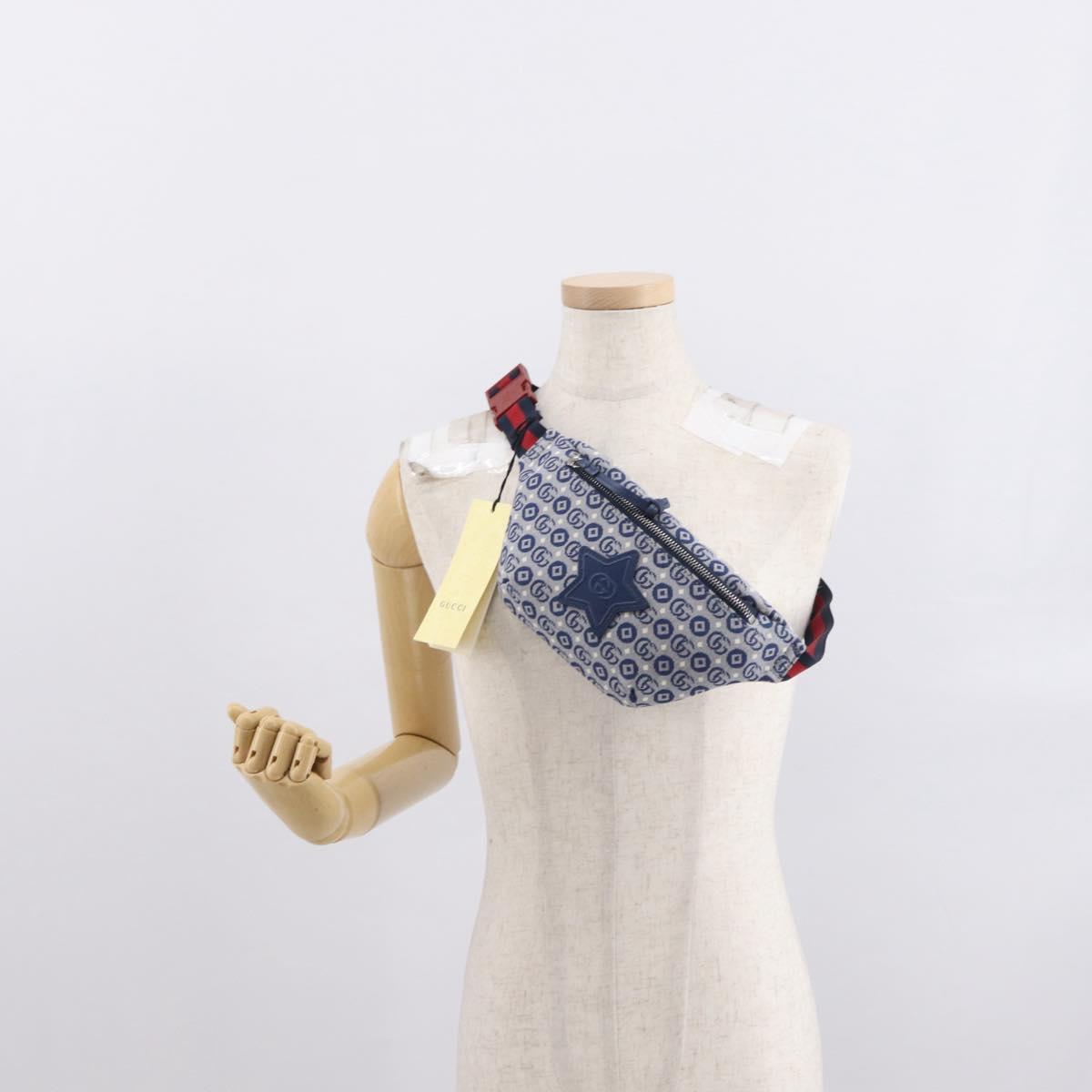 GUCCI Children's Sherry Line Waist bag Canvas Navy Red blue 502095 Auth BA10334